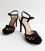 New Look Black Suedette 2 Part Strappy Platform Stiletto Heel Sandals